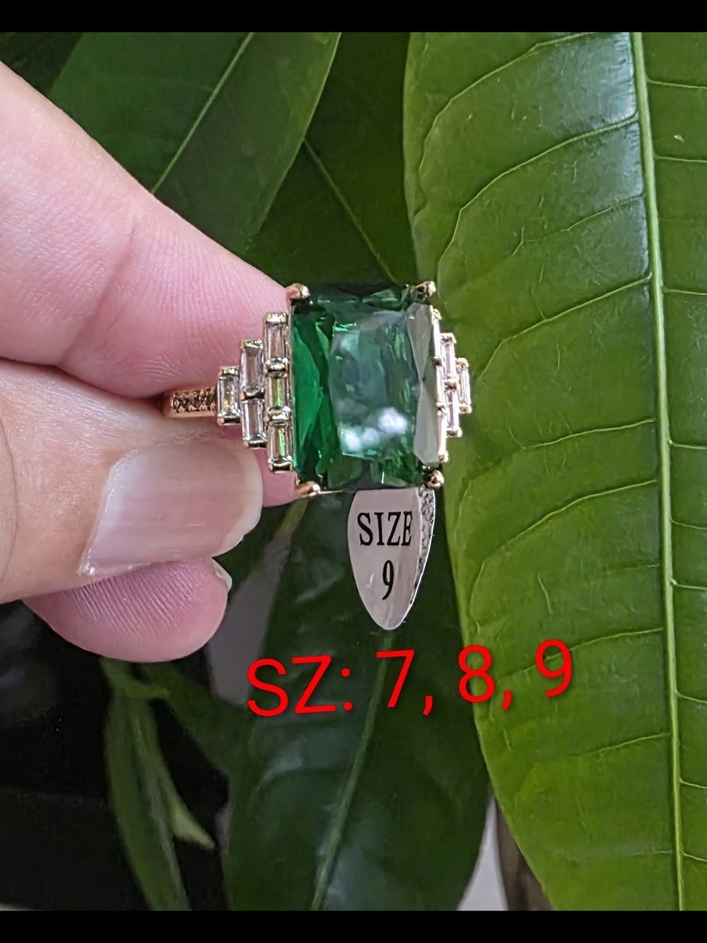 14k Emerald Plated Green Statement Ring - Size 7, 8, 9